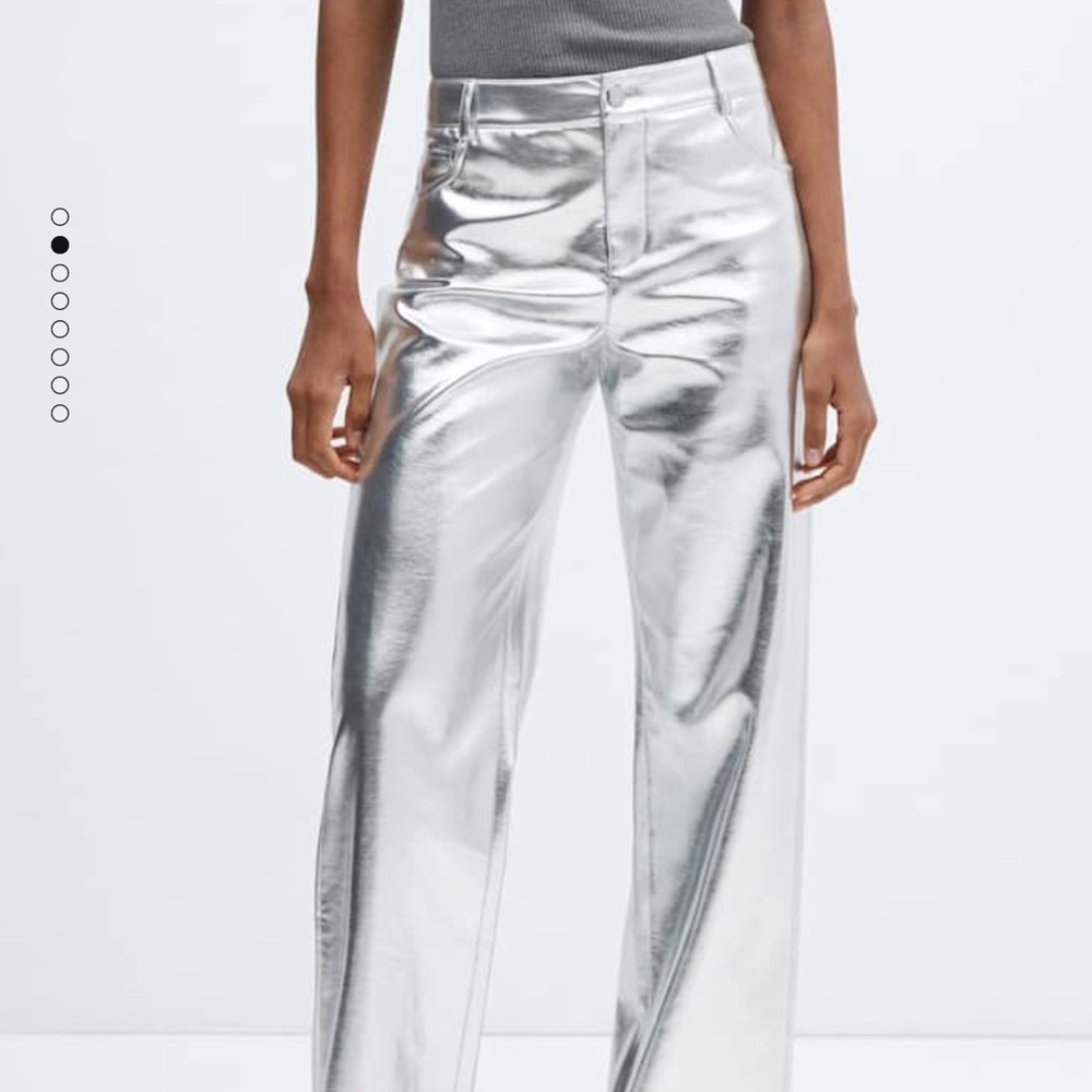 Mango Silver Faux Leather Pants NWT